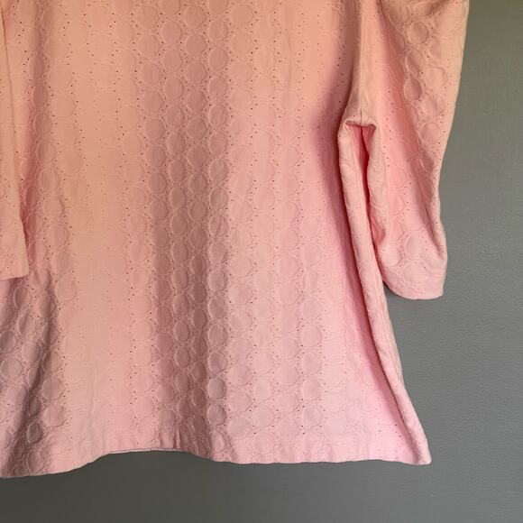 LOFT Eyelet Puff Sleeve Tee Pink Size XL Popover Crewneck Lightweight Feminine - Picture 6 of 14